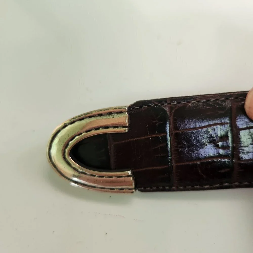 Talbots Vintage Genuine Leather Croc Embossed Western Belt Size L